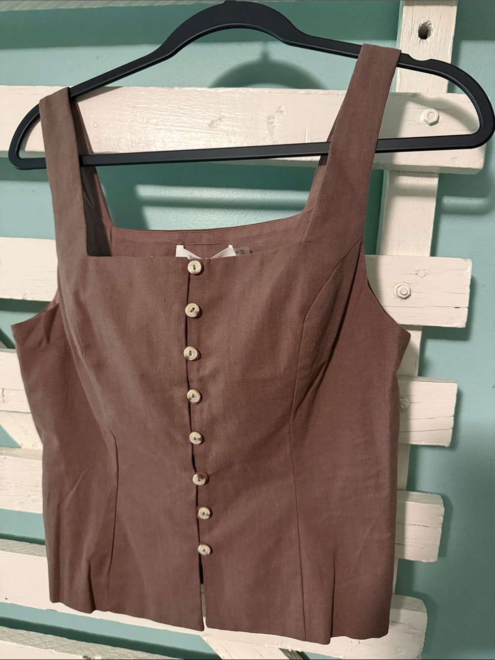 Mustard Seed Brown Button-Front Square-Neckline Top